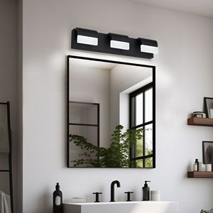 Contemporary LED Bathroom Vanity <b>Light</b> Fixture Dimmable 3-<b>Light</b> Wall <b>Sconce</b> in Matt Black for Over Mirror Lighting - Product Image 2