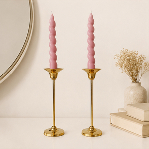 Spiral Taper Candle Set with Gold Metal <b>Holder</b> Modern Twisted Pink Unscented Candles for Wedding Centerpiece and Luxury Home - Product Image 4