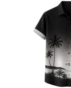 Camisa de Manga Corta con Botones y Estampado de Palmeras en Degradado Negro Personalizada, Camisa Casual de Verano para Hombre, Fabricante OEM, Suministro al por Mayor - Product Image 3