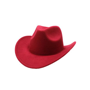 Chapeau de cowboy unisexe en laine rouge, couleur unie, décontracté, toutes saisons, taille adulte, feutre non tissé, style Fedora, nouveau style, design luxueux fait main - Product Image 1