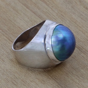 925 Sterling Silver Blue <b>Moon</b> Cultured Pearl Cocktail <b>Ring</b> Handmade Statement Jewelry for Women - Product Image 5