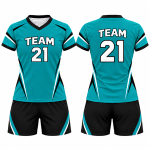OEM Custom Sublimated <b>Women</b> Volleyball Uniform Club Team V-Neck Short Sleeve Breathable Quick Dry Polyester/Cotton Elastic Waist - Product Image 4