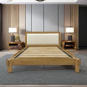 Cadre de lit en bois massif fabriqué au Vietnam en gros OEM avec tête de lit rembourrée Lit en bois d'hévéa Assemblage sans outil quantité minimale de commande flexible - Product Image 3