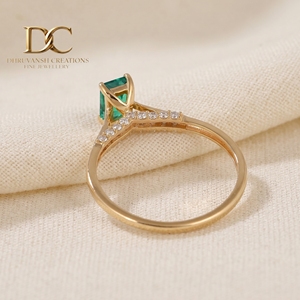 Anillo de Oro Amarillo Sólido de 14 Quilates con Diamante Cultivado en Laboratorio y Esmeralda Colombiana, Joyería Fina Personalizada, Regalo de Compromiso o Aniversario para Mujer - Product Image 3