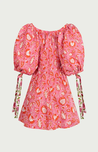 Vestido Midi Rosa con Estampado Floral y Mangas Abullonadas para Mujer, Cuello Redondo, Estilo Bohemio, Casual de Verano, Línea A, para Fiesta, Cintura Natural, Lavable - Product Image 3