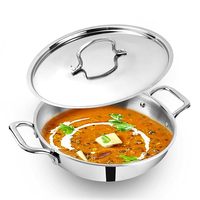 Ensemble de 2 casseroles en acier inoxydable triple couche, Kadhai Wok avec couvercle, poêle à frire de 24 cm, compatible avec les cuisinières à induction et à gaz