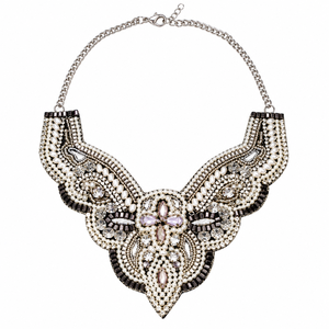 Collier brodé fait main avec bande noire, perles multicolores et strass en cristal, bijoux géométriques tendance en gros - Product Image 4