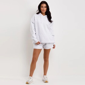 Women's <b>2</b> <b>Piece</b> Long Hoodie & Shorts <b>Set</b> Regular Fit Solid Color Fleece Casual Wear Winter Breathable Sweating Daily Outfit - Product Image 5