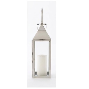 Rectangular Shape Stainless Steel Metal Lantern With Clear Glass Panels And <b>Candle</b> Holder For Home Decoration - Product Image 3