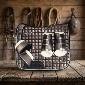 Ensemble de tapis de selle de dressage personnalisable matelassé avec doublure douce et bandages de jambe en polyester pour l'équitation - Product Image 4