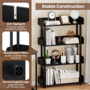 Libreria Moderna a 4 Ripiani con Gambe Rialzate, Espositore in Acciaio Anti-Ribaltamento per Casa e Ufficio, Arredamento Nero per Soggiorno - Product Image 5