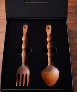 Hand Carved Wooden Spoon & Fork Set Natural Handwood Minimalist Design Flatware For <b>Camping</b> <b>Kitchen</b> Party And Tabletop Use - Product Image 3