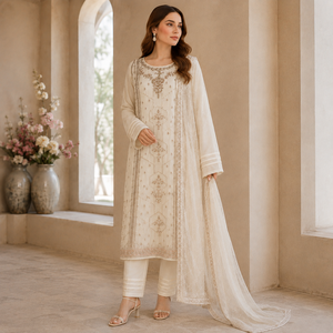 Ensemble Salwar Kameez Traditionnel Brodé en Chiffon Premium pour Femme, Longueur Standard, Broderie Fil Doré, Coupe Classique, Infroissable - Product Image 6