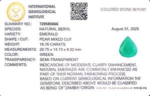 Esmeralda Verde de 16.76 Quilates, Forma de Pera, de Zambia, Gema Suelta - Product Image 6