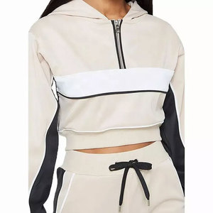 Ensemble de survêtement décontracté pour femme, beige, color block, respirant, mi-lourd, avec sweat à capuche sans manches et pantalon de jogging à cordon de serrage - Product Image 6