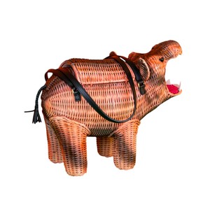 Panier de rangement en rotin en forme d'hippopotame, organisateur en osier, boîte à jouets décorative au design animal, en fibre végétale, type tridimensionnel - Product Image 3