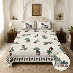 Parure de draps en coton de qualité 3 pièces, motif floral Amrita imprimé à la main, 40 fils, 300TC, 1,8 m, toutes saisons, résistant à la décoloration, personnalisable - Product Image 3