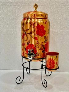 Distributeur d'eau en cuivre avec support à motif floral, fonctionnement manuel, réservoir de stockage froid domestique - Product Image 2