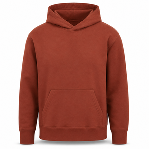 Vente en gros de sweat à capuche en molleton de coton épais orange pour homme, coupe oversize, streetwear, poche kangourou, hiver, personnalisable - Product Image 1