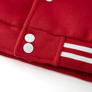Men's Red Varsity Jacket PU Leather Windproof Custom Logo White Sleeve Stand Collar Button Front Preppy Style Autumn Wear - Product Image 5