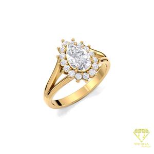Pear Cut Lab Grown Diamond Halo Engagement <b>Ring</b> in 14K Yellow Gold <b>Split</b> Shank Vintage Bridal <b>Ring</b> Elegant Wedding <b>Ring</b> - Product Image 2