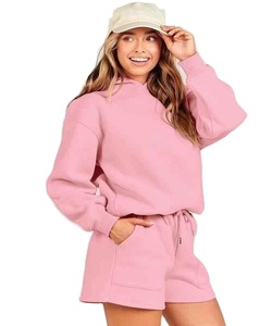 Latest Design Hip Hop Sweat Suit Vintage Light Wight Quick Dry Solid <b>Knitting</b> Women's Summer Hoodie <b>Sets</b> - Product Image 2