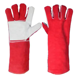 Gants de soudeur en cuir à manches longues de couleur rouge, nouveaux gants de travail en cuir pour soudeurs - Product Image 1