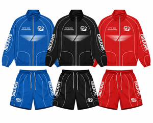 Conjunto Deportivo Personalizado para Hombre, Chaqueta y Pantalones Cortos de Secado Rápido, Poliéster Azul, Negro y Rojo, Pedido al por Mayor OEM - Product Image 6