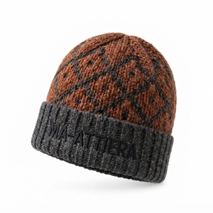 Gorro de Punto Personalizado con Patrón Marrón y Gris, Gorro de Invierno Cálido con Borde, Venta al Por Mayor - Product Image 5