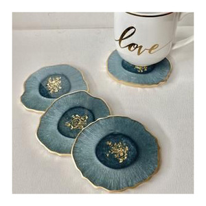 Natural Stone Agate Coaster Set with Electroplated Edges Reusable Tray for Modern Home and Restaurant <b>Table</b> Decor - Product Image 2