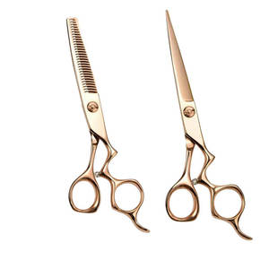 Tijeras de peluquería profesionales de acero inoxidable alemán de 6.25 pulgadas, color oro rosa, con mango de cerámica, para cortar y entresacar, para diestros, de belleza - Product Image 1