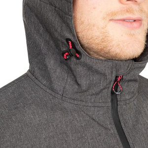 Chaqueta Impermeable Gris Personalizada para Hombre con Detalles Rojos, Bolsillos con Cremallera y Cordones Ajustables - Product Image 2