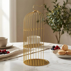 Stainless Steel <b>Cake</b> <b>Stand</b> Gold Birdcage Pastry <b>Stand</b> Curved <b>3</b>-<b>Tier</b> Round Base <b>Cake</b> <b>Stand</b> - Product Image 5