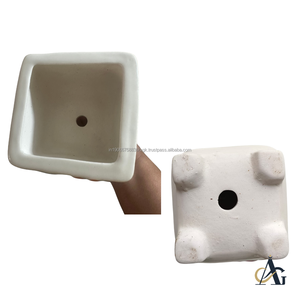 Pot de fleurs en céramique moderne à motif floral carré, fait main, brillant, écologique, durable, avec trou de drainage, pour l'intérieur, la maison et le jardin - Product Image 4