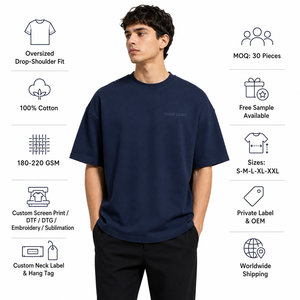 Camiseta de Algodón Azul Marino Sólido Extra Grande para Hombre, Cuello Redondo, Manga Corta, Estilo Casual, Corte Regular - Product Image 2