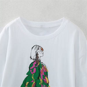 T-shirts imprimés en tricot pour femmes sur mesure, fabricant OEM, tissu en coton de qualité supérieure, doux et confortable, pour les marques de mode, commandes en gros - Product Image 4