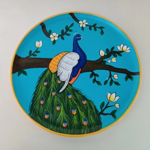 Assiette décorative ronde en bois peinte à la main, motif poisson coloré, plat fait main, magnifique plateau de service rond pour le petit-déjeuner - Product Image 2