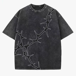 T-shirt tricoté 100 % coton pour homme, mode streetwear estivale, coupe droite à manches courtes, délavage acide, respirant - Product Image 2
