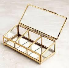 Gold Glass Jewelry Box Metal Frame Organizer Case Clear Display Storage <b>Tray</b> for <b>Vanity</b> Desk - Product Image 5