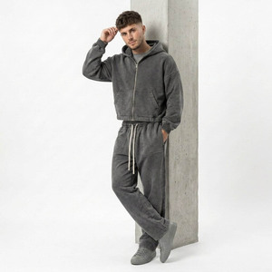 Conjunto Deportivo Unisex de Algodón con Capucha, Cierre de Cremallera, Manga Larga, Color Sólido, Corte Holgado, Informal, para Otoño, con Bolsillos Laterales - Product Image 2