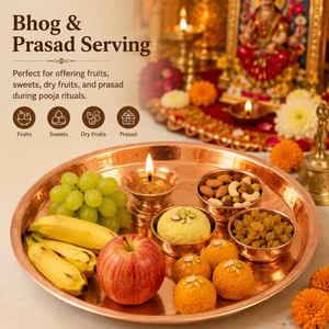 Assiette ronde traditionnelle en cuivre Thaal pour les cérémonies religieuses, le culte à domicile, les festivals et le service de repas - Product Image 4