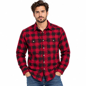 <b>Men's</b> <b>Long</b> <b>Sleeve</b> Flannel <b>Shirt</b> <b>Red</b> Black Plaid Casual Button Down Turn Down Collar Flannel <b>Shirt</b> - Product Image 3