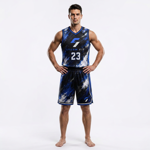 Storm Fit Men's Basketball Uniforms Set Sublimated Print Quick Dry Sleeveless V-Neck <b>Athletic</b> Uniform Blue White - Product Image 1