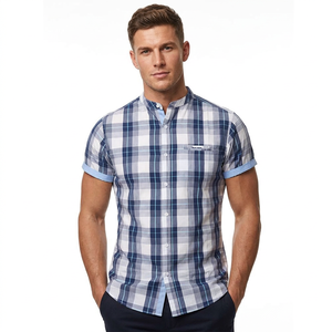 Chemise décontractée pour homme à manches courtes, rayures bleues et blanches, col rabattu, 100% coton, tissu Dobby, écologique, anti-plis, hiver - Product Image 1
