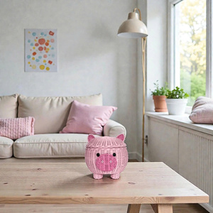 Cesta de Almacenamiento Tejida a Mano con Forma de Cerdo Rosa, con Tapa, para Hogar, Hotel, Guardería, Sala de Juegos Infantil, Decoración de Habitaciones, Venta al Por Mayor - Product Image 4