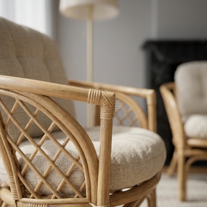 Handcrafted Natural Rattan Wicker <b>Dining</b> Chair Modern Boho Patio <b>Armchair</b> Soft Cushion Waterproof Eco-Friendly Removable Cover - Product Image 5