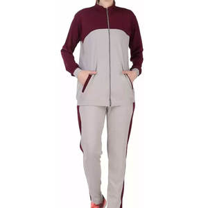 Ensemble de survêtement décontracté 2 pièces zippé pour femme, personnalisé, de haute qualité, couleur unie - Product Image 4