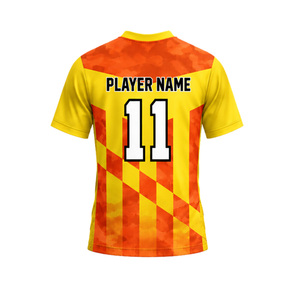 Ensemble d'uniformes de football respirants pour hommes, sublimation, jaune orange, col en V, maillot à manches courtes, short, kit avec numéro d'équipe - Product Image 3