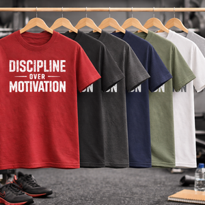 T-shirt de sport personnalisé pour la salle de sport, motif « Discipline au-dessus de la motivation », unisexe, en coton, pour l'entraînement, vente en gros OEM - Product Image 5