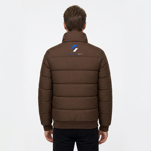 Men's Brown Puffer <b>Jacket</b> Stand Collar Zipper Closure Windproof Insulated Casual Winter 100% Polyester Material - Product Image 4
